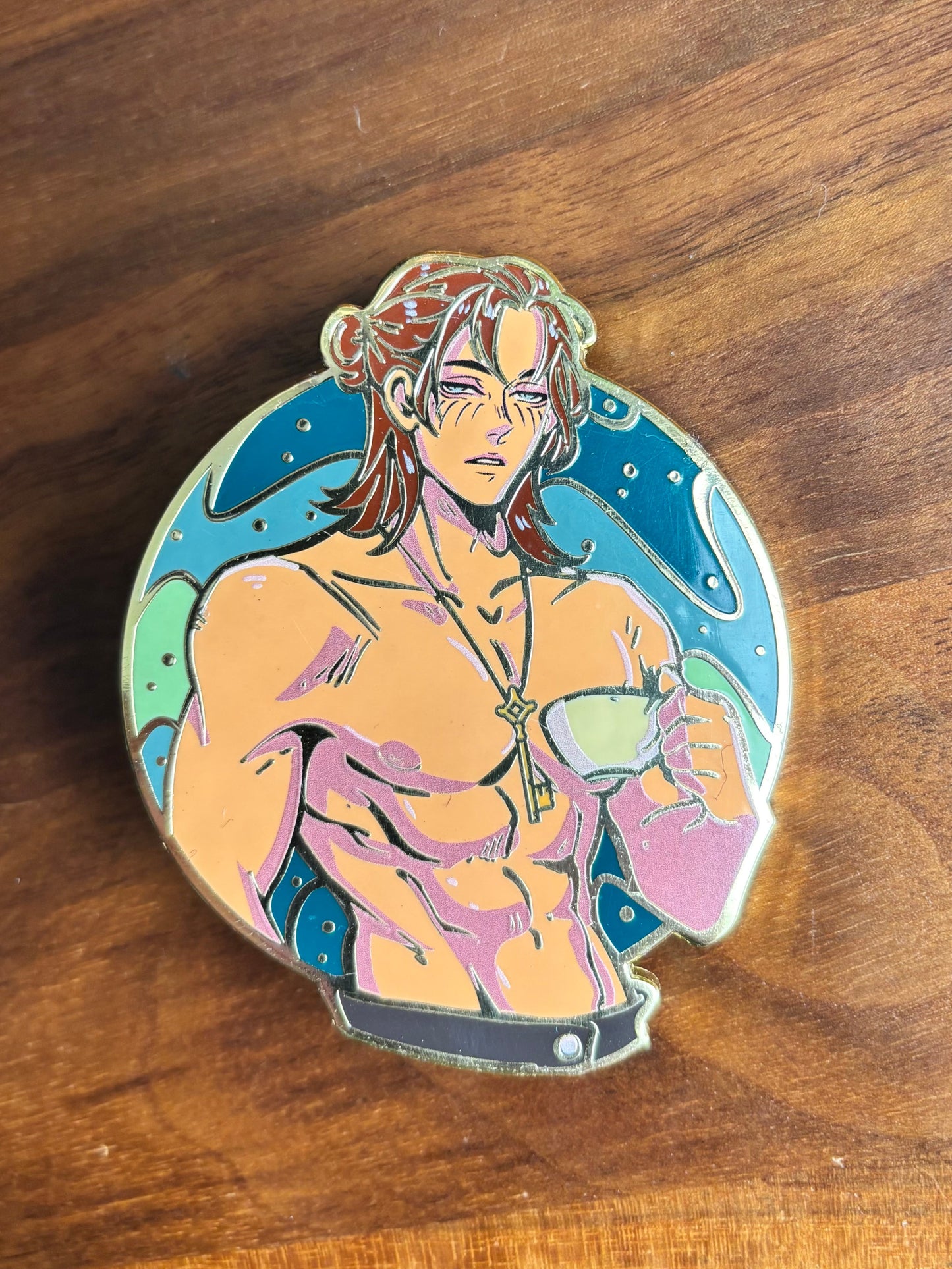 Attack on Titan anime enamel pin of Eren Yeager, part of the Tea Time series, perfect for collectors and AOT fans.