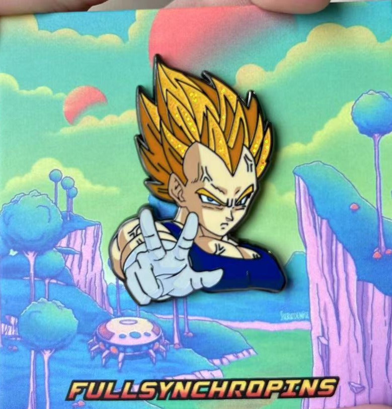 Vegeta Enamel Pin Collection | Dragon Ball Z Super Saiyan Majin to Ultra Ego Forms | 1.5 Inch Glitter Pins on Black Nickel
