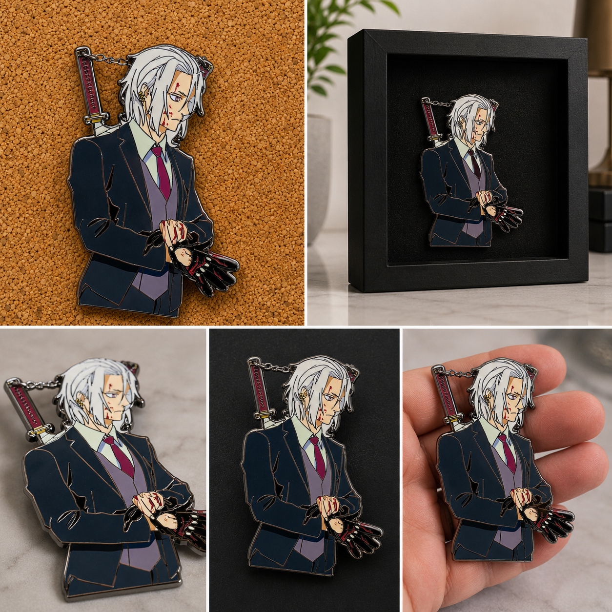 Tengen Uzui Enamel Pin – Demon Slayer Fan Inspired Hard Enamel Anime Pin w/ Chain LE Collector Pin