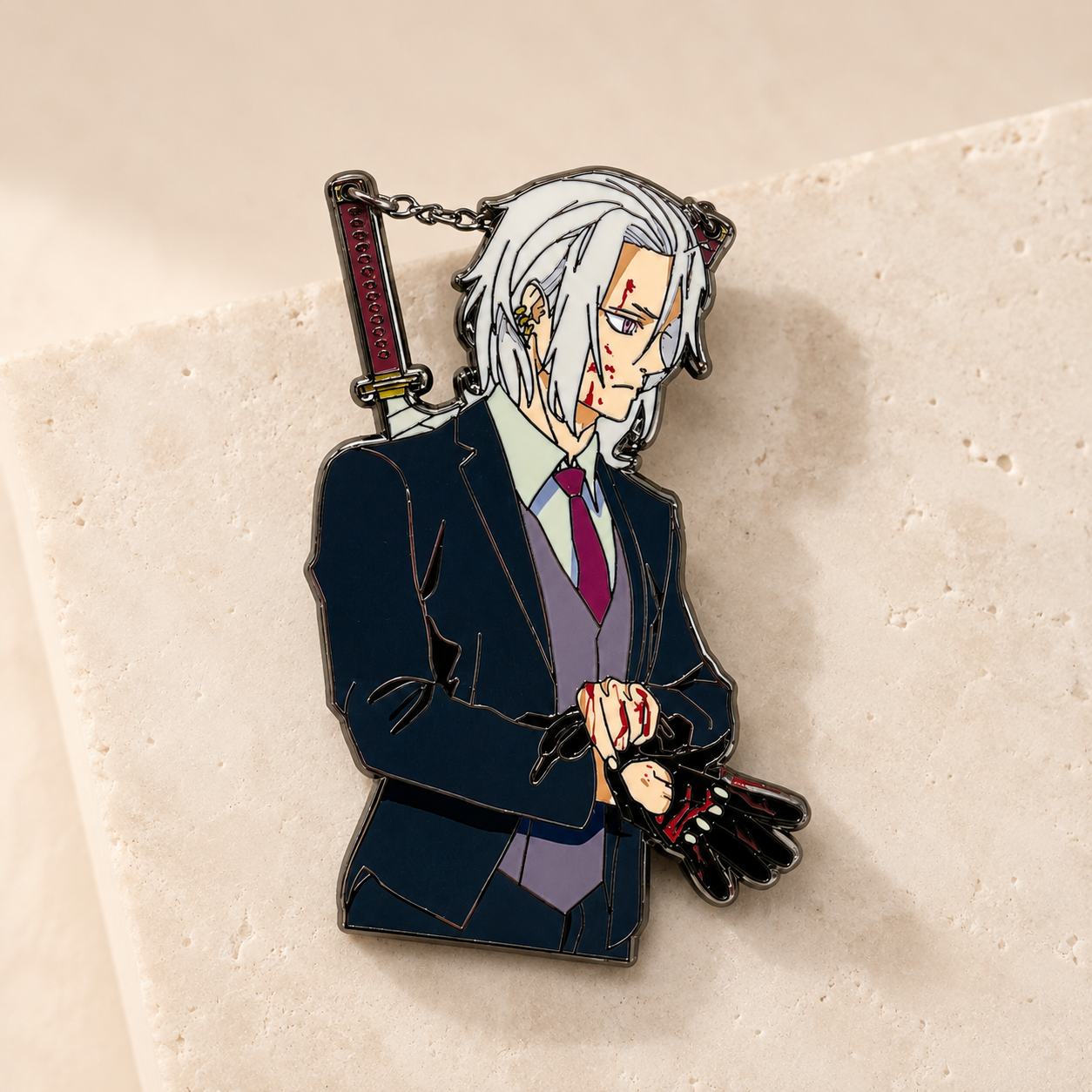 Tengen Uzui Enamel Pin – Demon Slayer Fan Inspired Hard Enamel Anime Pin w/ Chain LE Collector Pin
