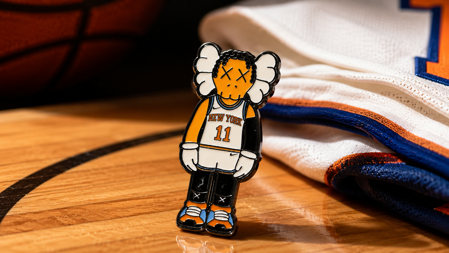 Jalen Brunson fan art enamel pin wearing number 11 New York basketball uniform
