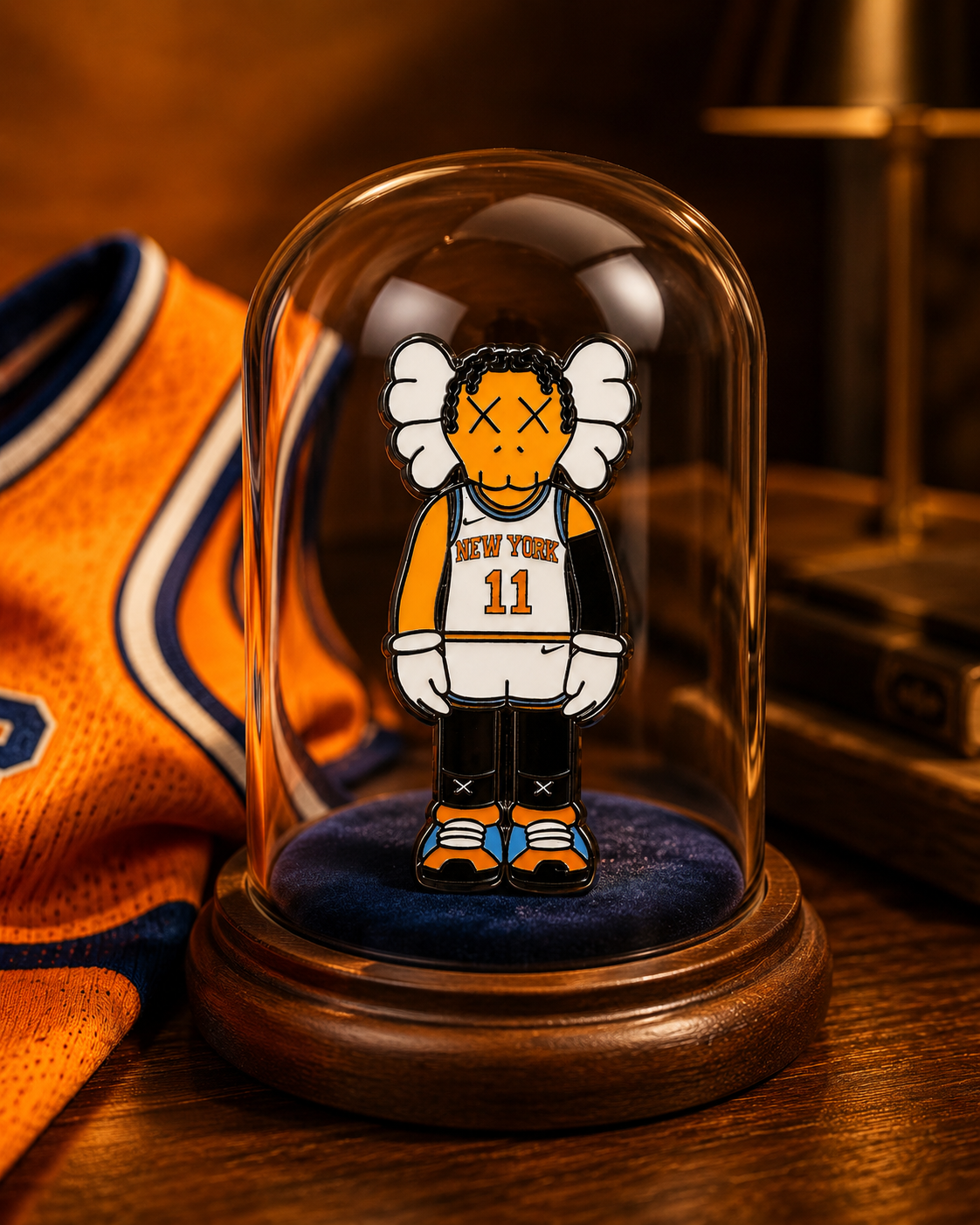 KAWS inspired basketball enamel pin for New York Knicks fans and pin collectors
