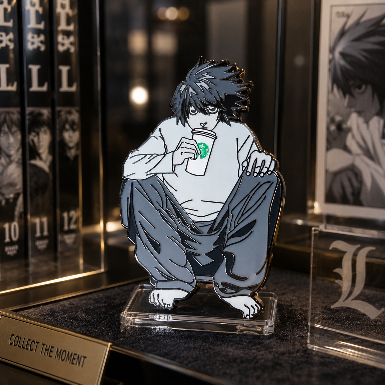 L Lawliet manga enamel pin for anime collectibles and pin board displays