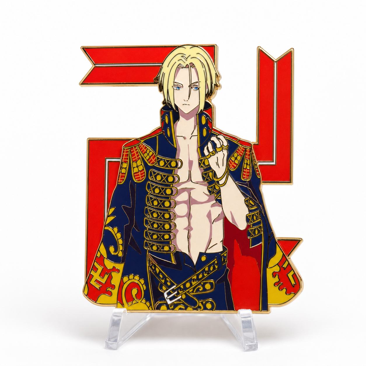 Mikey Tokyo Revengers Manjiro Sano 4 inch hard enamel double pin with red background and gold details