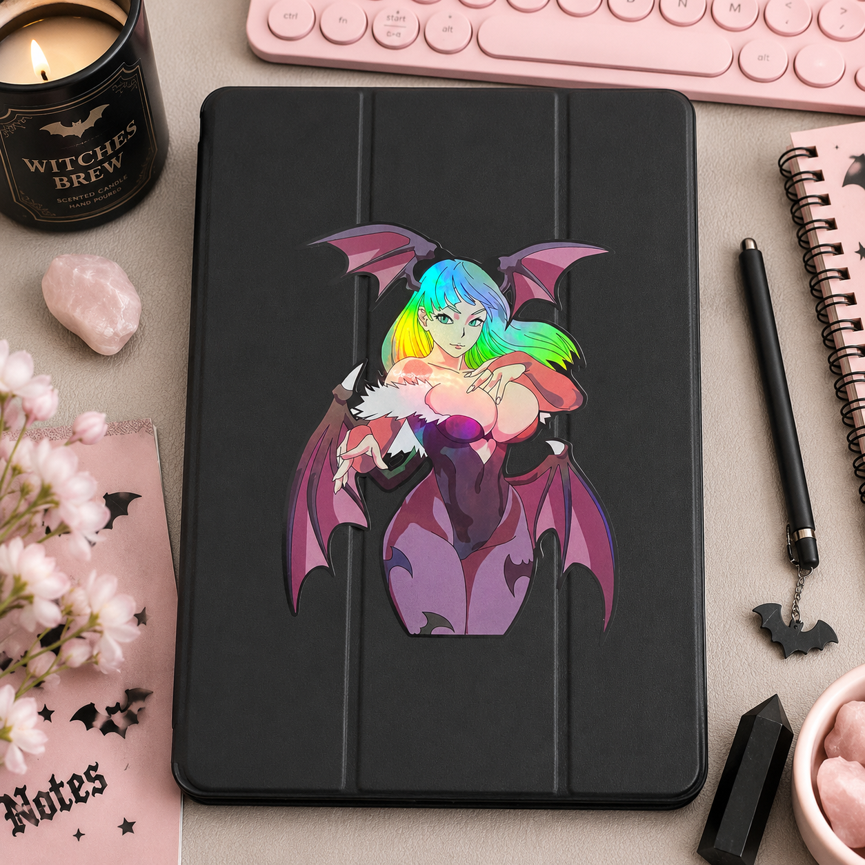 Goth anime succubus sticker inspired by Morrigan Aensland from Darkstalkers